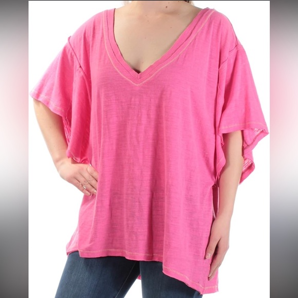 Free People Tops - We the Free Free People Oversized Vibrant Hot Pink Batwing Tunic T-Shirt Size S